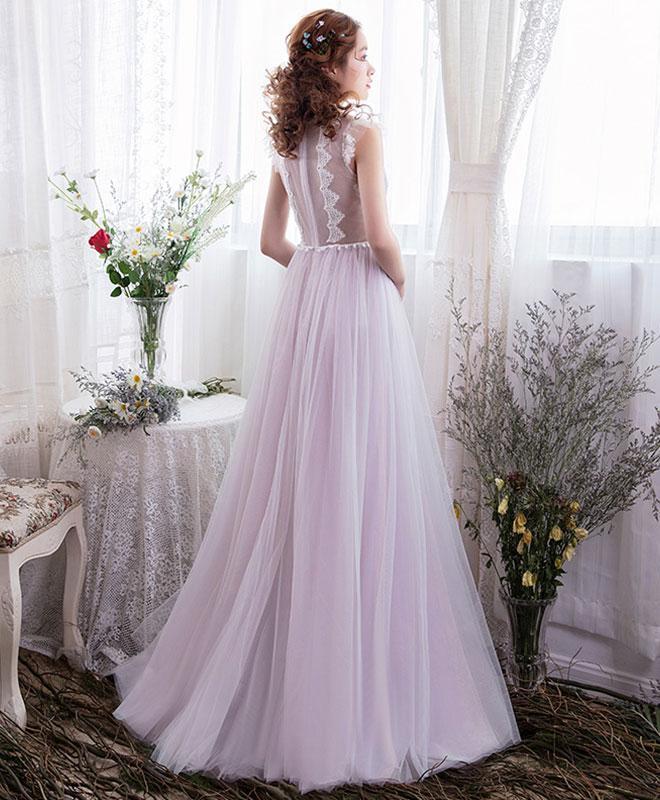 Light Lavender Tulle With Lace Long Evening Dress, Elegant Prom Dress Formal Dress cg15882