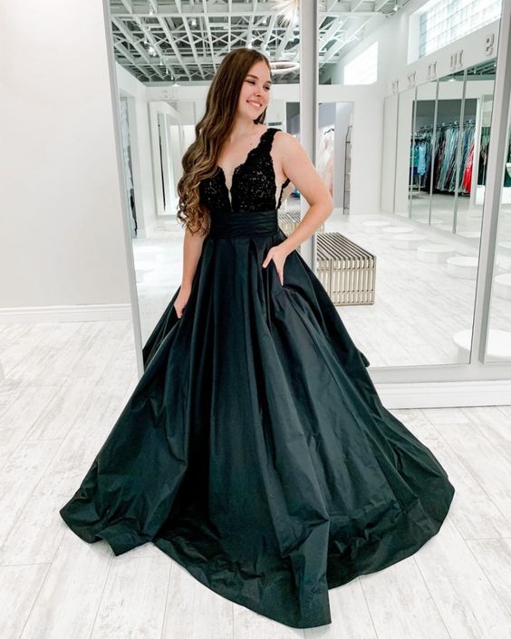 Black long v neck Prom Dress cg15895