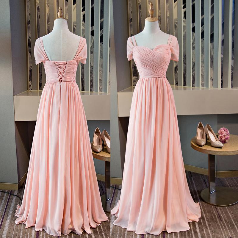 Beautiful Pink Mismatch Long Chiffon Bridesmaid Dress, Pink Party Dress New Prom Dress Party Dress cg15940
