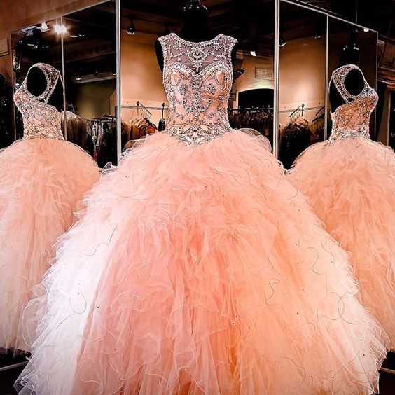 Prom Dresses Amazing Rhinestone Crystals Blush Peach Quinceanera Dresses cg15966
