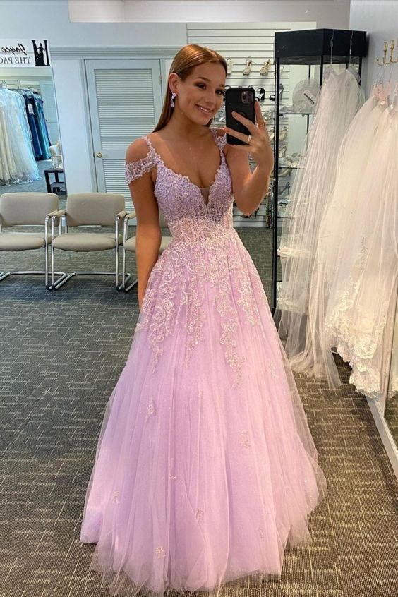 Lilac Tulle A-line Long Prom Dress cg15991