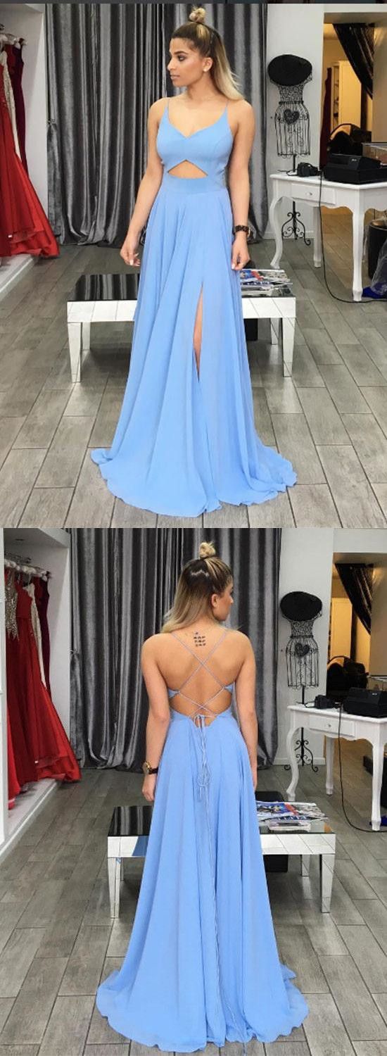Simple Prom Dress,Blue Prom Dress,V Neck Prom Dress,Backless Evening Dress,Long Prom Dresses cg16031