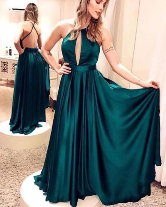 Beautiful Dark Green Satin Cross Back Long Evening Formal Gowns, Sexy Party Dresses, Prom Dresses cg16035