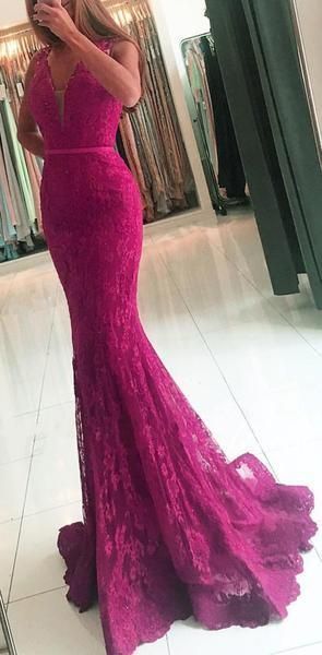 Mermaid V Neck Lace Prom Dresses ,Long Formal Evening Dresses, cg16039