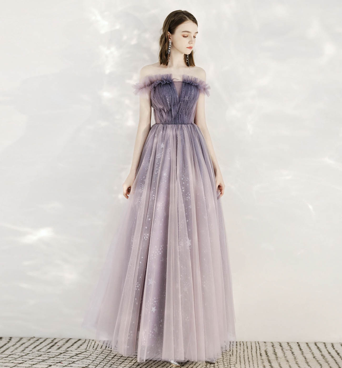 PURPLE TULLE LONG PROM DRESS PURPLE EVENING DRESS cg16051