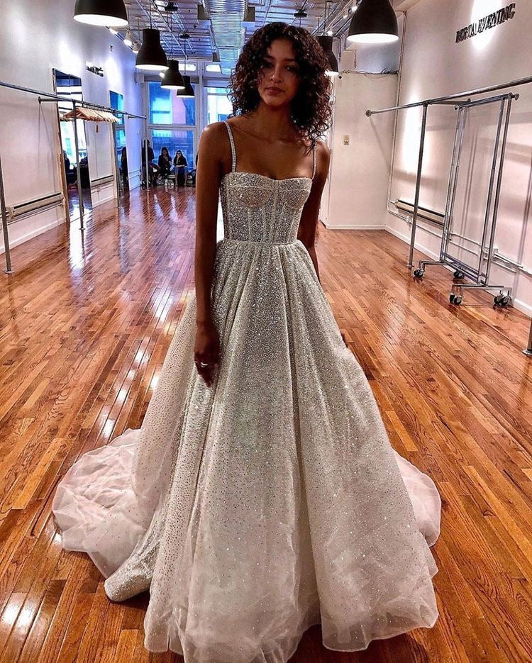Sparkly Straps Long Wedding Dresses Bridal Gown prom dress cg16070