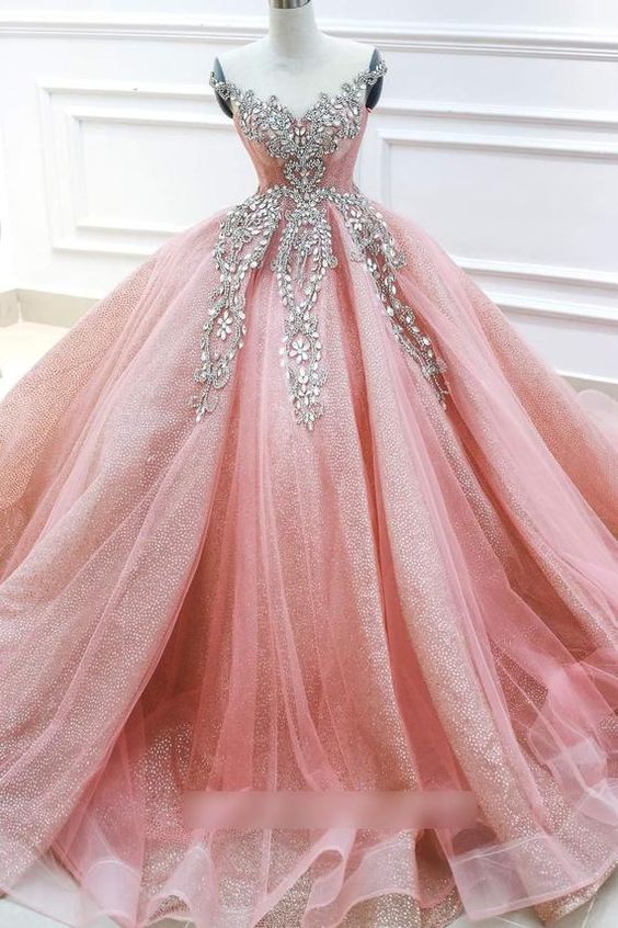 Gorgeous pink lace beaded princess dream wedding dress prom dress cg16132