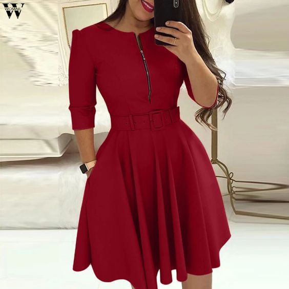 Chic A line Long Sleeve Dress with Belt Homecoming Dress cg16168