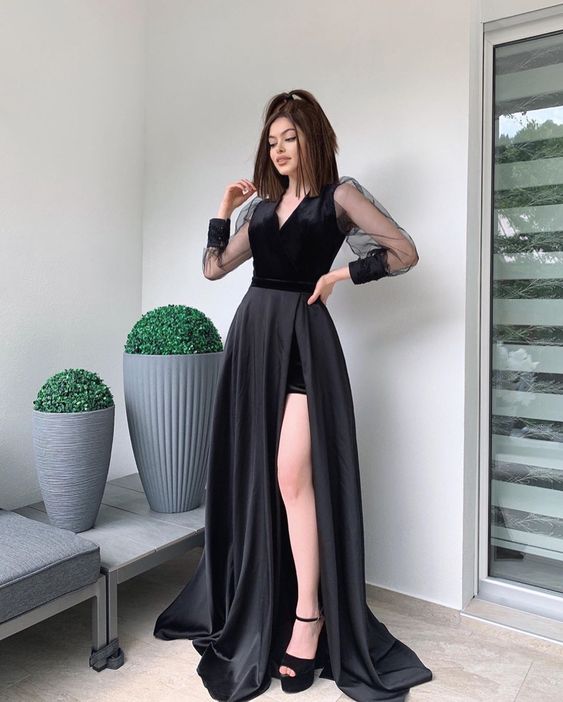 Elegant V-neck Long Satin Prom Dresses cg16169