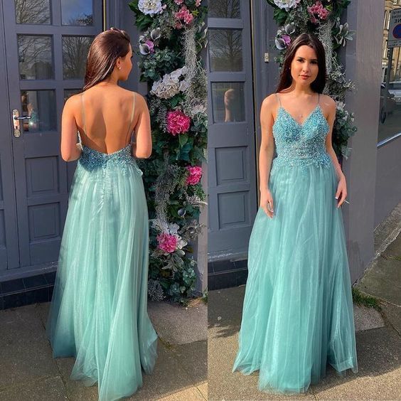 Charming Prom Dress,Tulle Prom Gown,Spaghetti Straps Evening Dress,A-Line Prom Gown cg16173