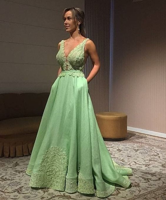 Chic A Line Prom Dress, Modest Beautiful ,V Neck Evening Dresses cg16200