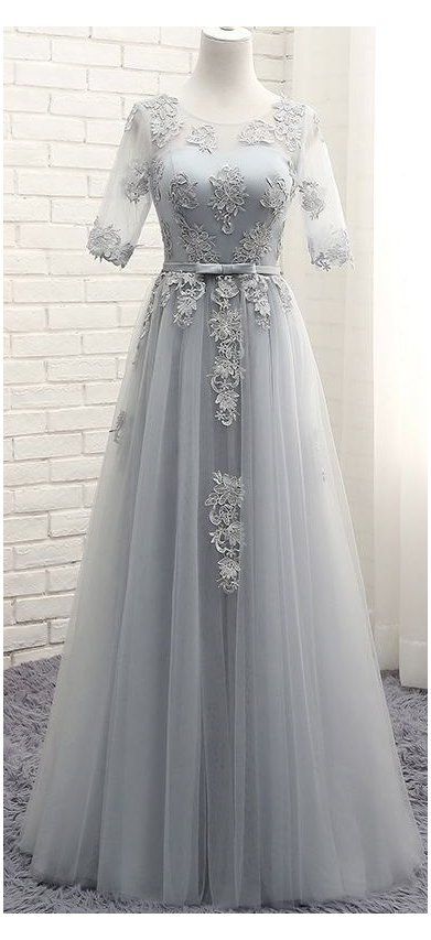 Gray Prom Dresses,Long Prom Dresses,Prom Dresses With Sleeves,Evening Dresses cg16203