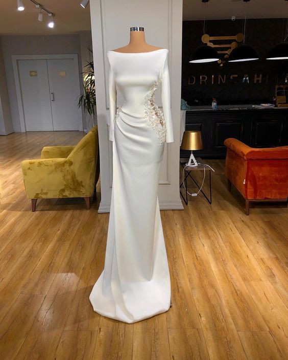 Stunning white long sleeve prom dress cg16230