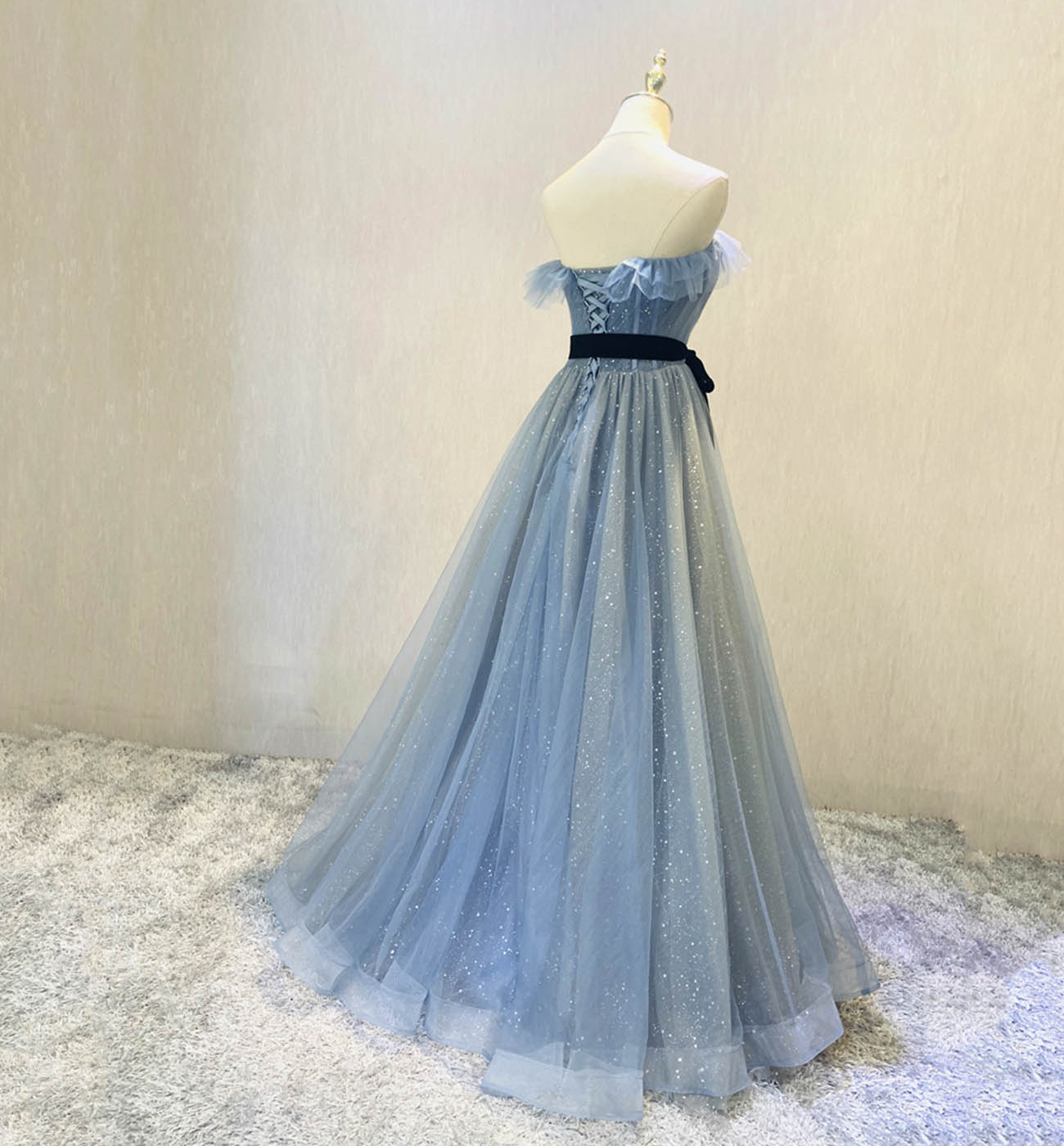 BLUE TULLE LONG PROM DRESS BLUE EVENING DRESS cg16255