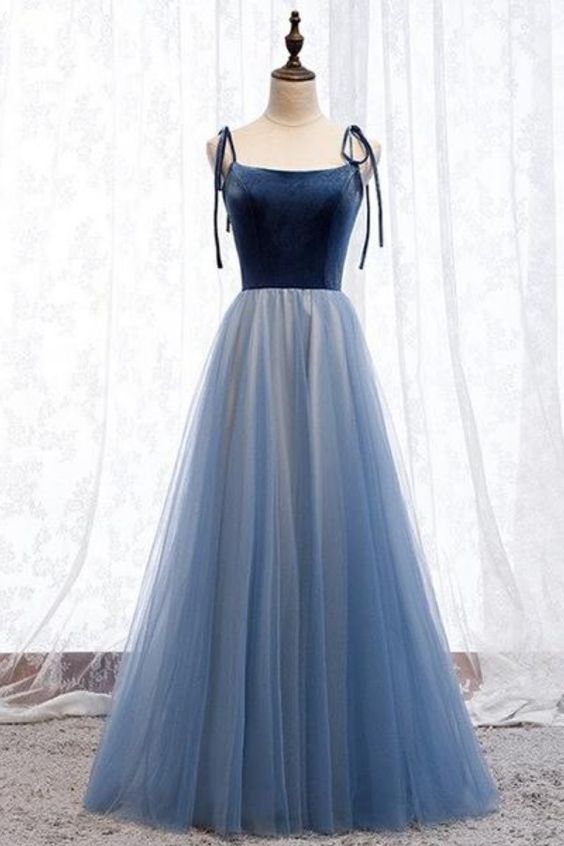 Blue Tie Shoulder Prom Dress cg16275
