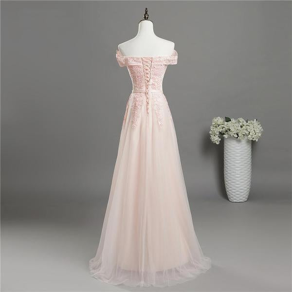 Light Pink Sweetheart Lace Applique Long prom Party Dress, Pink Bridesmaid Dress cg16281