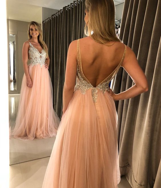 A-Line Pink Tulle Prom Dress with Beading/Appliques cg16330