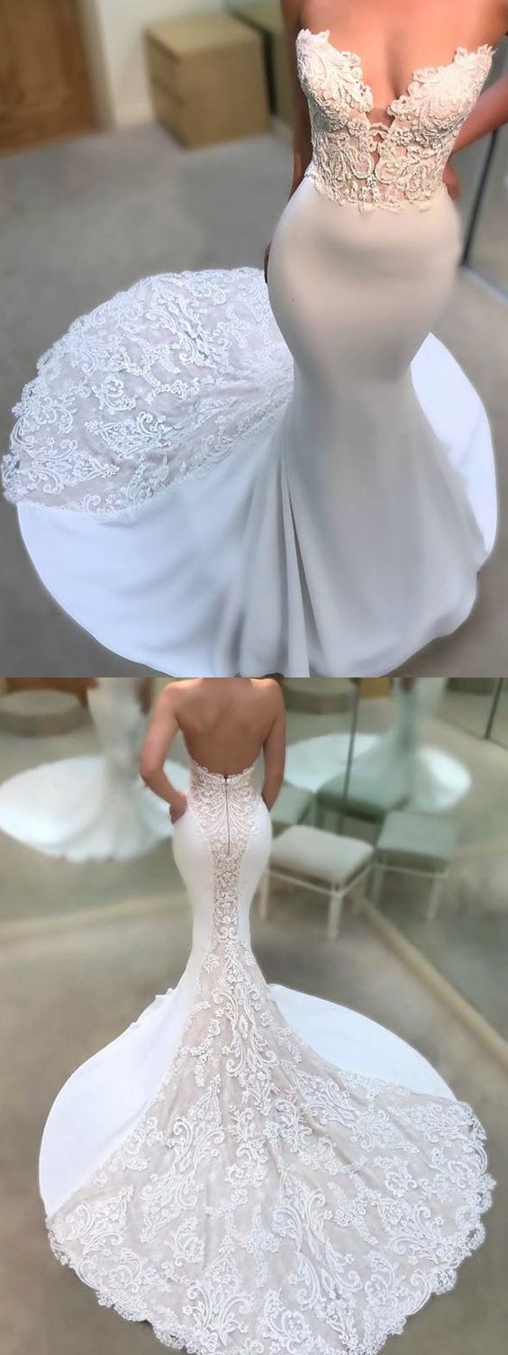 mermaid long wedding dress, sweetheart white long wedding dress, bridal gown Prom Dresses cg16333