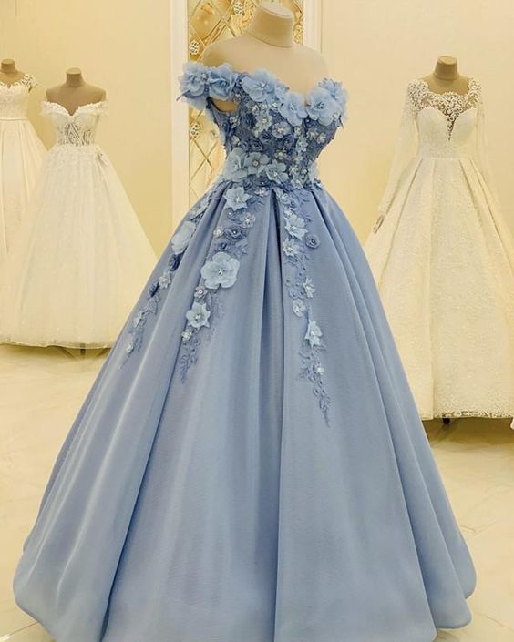 Tulle Off The Shoulder Prom Dresses With 3D Flowers cg16358