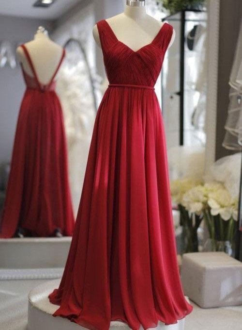 Simple Burgundy Chiffon A Line Backless Long Graduation Dress, Prom Dress, Evening Dress cg16382