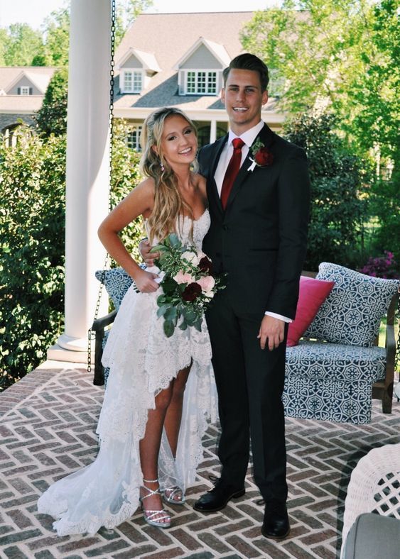 Sweetheart Hi-low White Lace Prom Dress cg16394