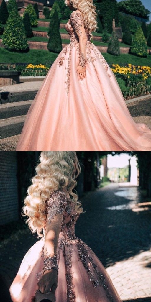 Pink Wedding Dresses With Sleeves | Wedding dresses princess online prom dresses 2021 cg16417