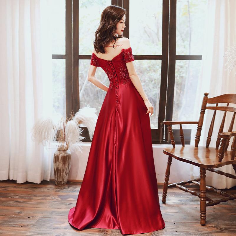 Red Satin Short Sleeves With Lace Applique A Line Formal prom Dress, Red Evening Gown Party Dress   cg16447