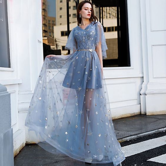 Affordable Sky Blue Evening Dresses 2019 A-Line prom dress cg1645