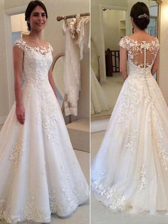 romantic and graceful wedding dress, with floral lace appliqué Prom Dress cg16461
