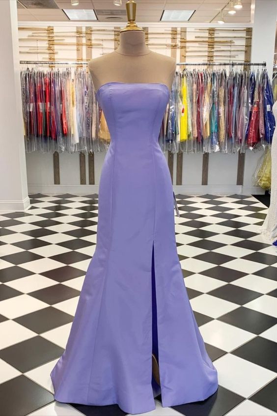 strapless lavender mermaid long prom dress with slit cg16485
