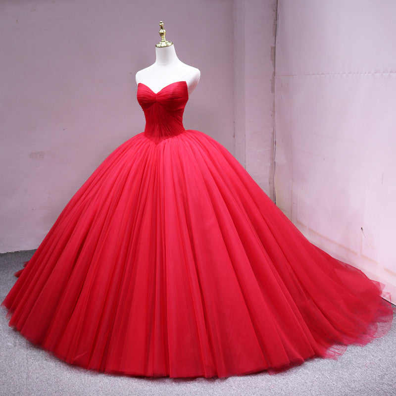 RED TULLE LONG PROM GOWN FORMAL DRESS cg16504