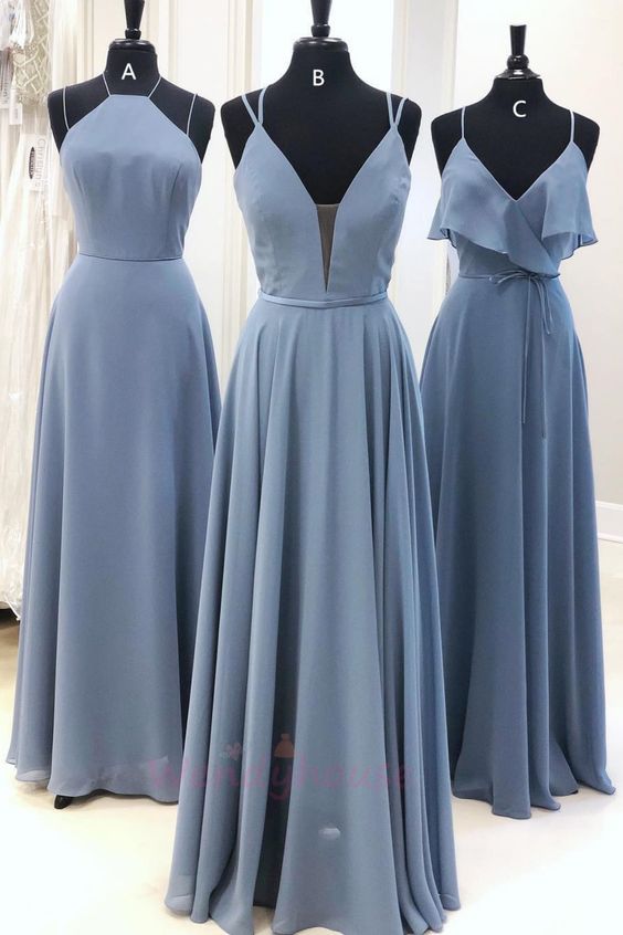 Serenity Blue Chiffon Long Bridesmaid Dress Prom dresses cheap cg16546
