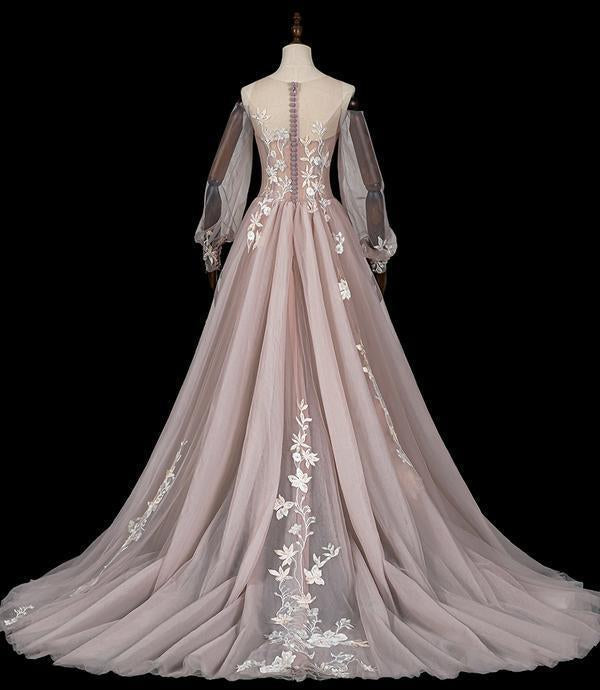 Pink tulle lace long prom dress pink evening dress cg16651