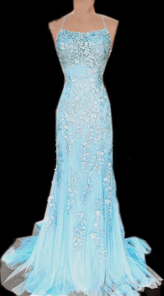 Baby Blue mermaid lace prom dresses cg16666