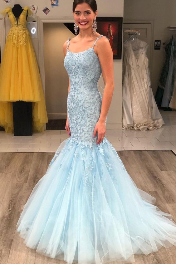 princess light blue mermaid long prom dress evening dress cg16678