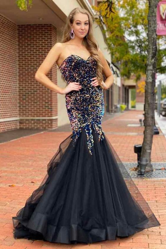 Elegant Sweetheart Black Mermaid Long Prom Dress cg16738
