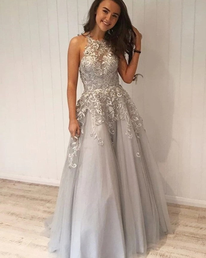 Sexy Appliques O-Neck A-Line Prom Dresses,Long Prom Dresses cg16784