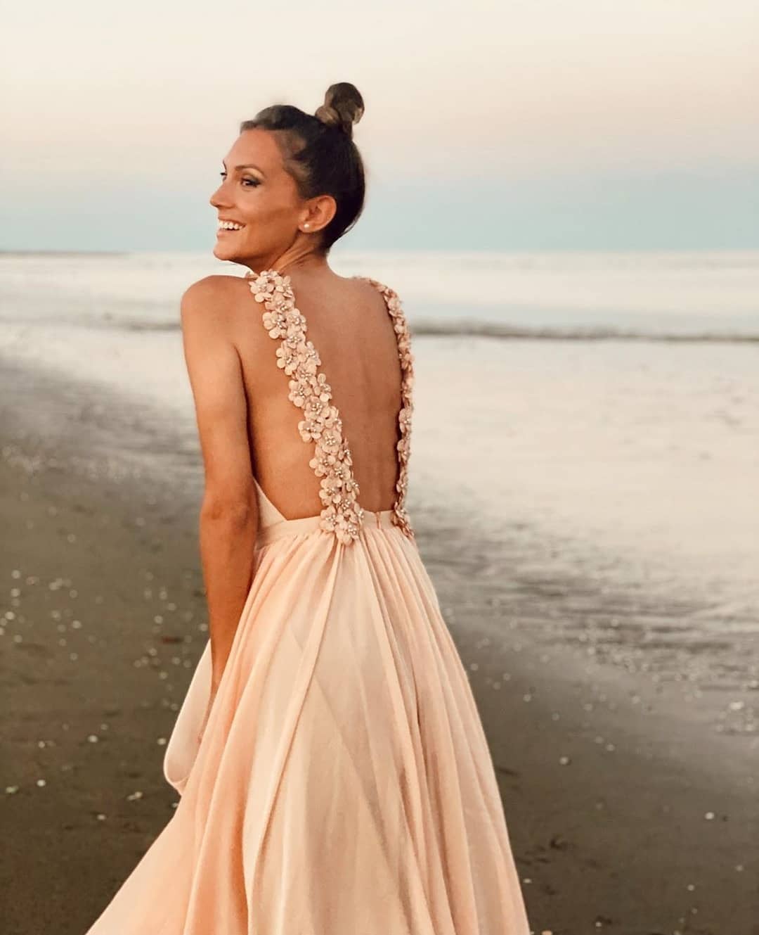 Open Back Peach Chiffon Long Formal Dress Prom Dress cg16789