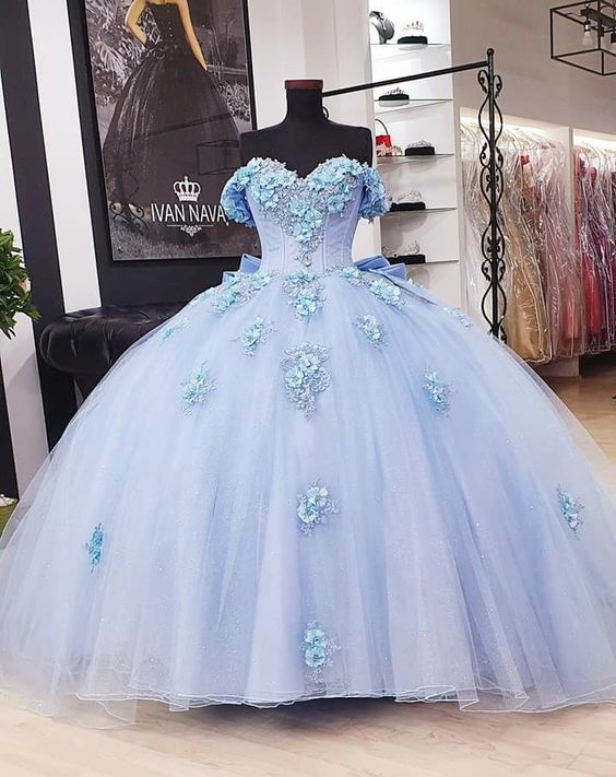 Sky Blue Tulle Wedding Dress Prom Dress cg16792