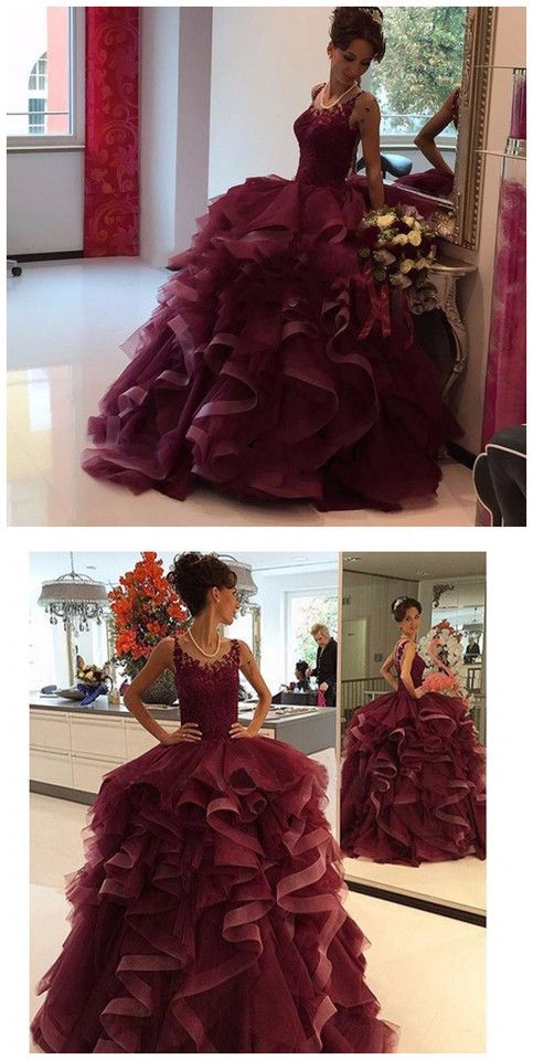 Burgundy Lace Prom Dresses ball gown quinceanera dress Prom Dresses cg16842
