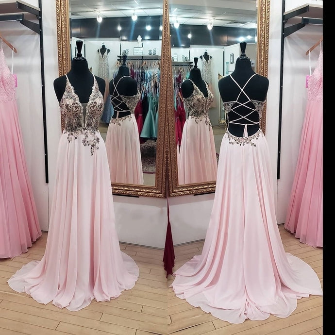 Princess Pink Chiffon Long Prom Dress cg16895