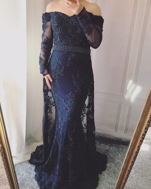 Mermaid Prom Dress Long sleeves embroidery mermaid Evening Gowns cg16904