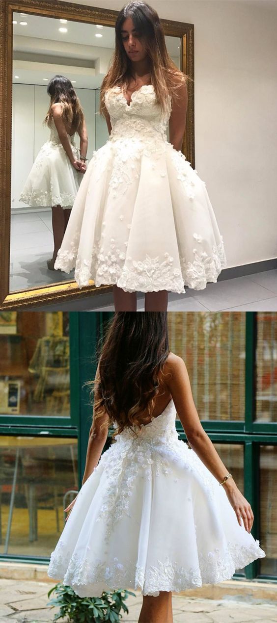 Romantic Strapless Short Wedding Dress Short A Line with Delicate Floral Homecoming Dress cg16946