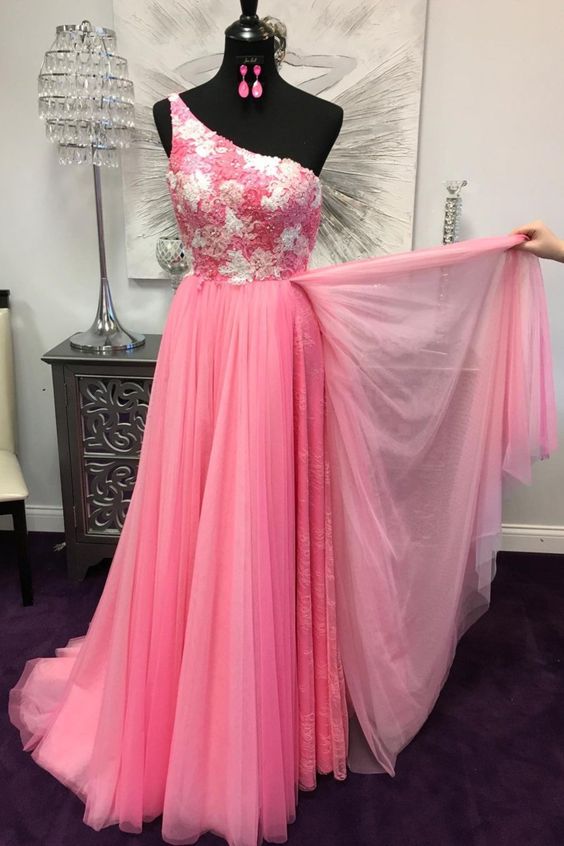 One Shoulder Hot Pink Prom Dress cg16982