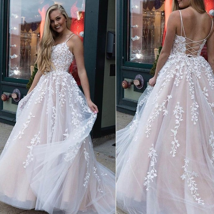 Spaghetti Appliques A-Line Prom Dresses,Long Prom Dresses cg16988