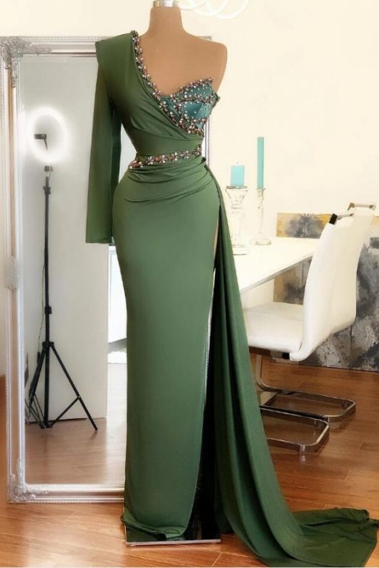 New Sexy Asymmetrical Chiffon Beadings Sexy Slit Prom Dress On Sale cg17008