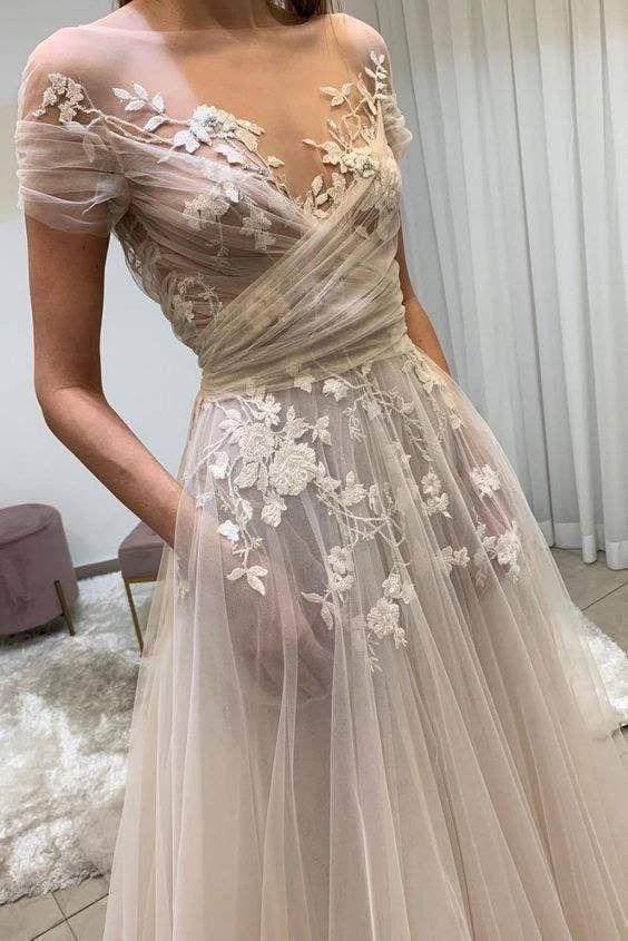 Tulle Applique Long Wedding Dresses Prom Dress cg17020