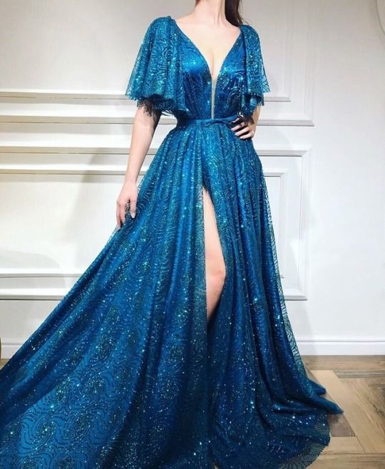 Blue tulle long prom dress, blue tulle evening dress cg17030