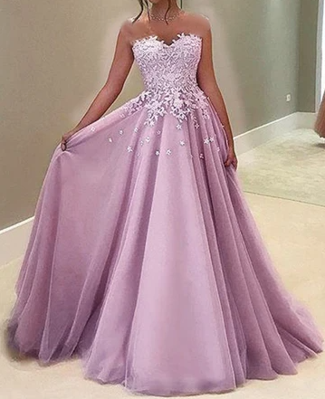 TULLE SWEETHEART PROM DRESSES LACE APPLIQUES ELEGANT cg17038