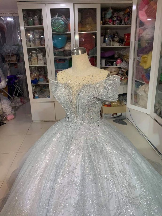 Off The Shoulder Silver Glitter Prom Dress cg17064